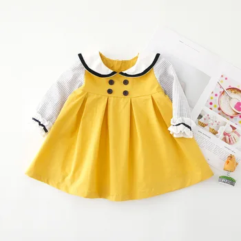 WLG Kūdikių mergaičių mielas suknelės vaikai rudenį kratinys pynimas geltona suknelė vaikiška mergaitė princesė