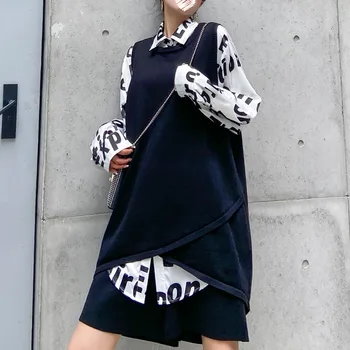 XUXI Pavasarį, Rudenį Moterys Rankovių Megzti Megztinis Liemenė Vintage Šortai Plonas Kostiumas Streetwear Mados Femme 2-piece Set FZ3016