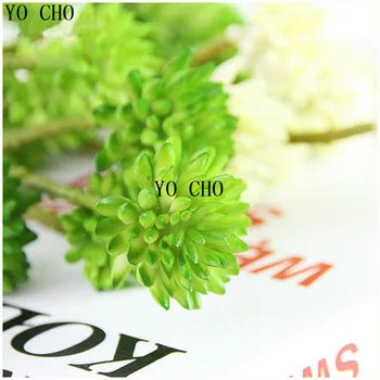 YO CHO (3 vnt/lot) 6 vadovai lotus mėsiškas augalų dirbtinio modeliavimas gėlės, dirbtiniai augalai apdaila plastikinių žalieji augalai