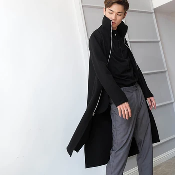 Yoshi Yamamoto stiliaus vyrų vidutinio ilgio, tamsiai apykaklės rudens žiemos vilnos kailis storas Niko striukė plonas ritininės