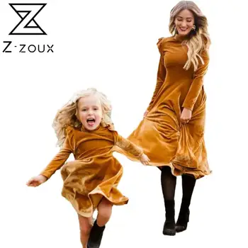 Z-ZOUX Moterų Suknelė Temperamentas korėjos Aksomo Ponios Suknelės ilgomis Rankovėmis Raukiniai Aukšto Juosmens Ilgio Suknelės Tėvų Vaikas Suknelė 2020 m.
