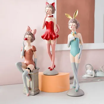 Šiaurės Šalių Namų Darbalaukio Dekoro Šiuolaikinės Bunny Mergina Skulptūra Seksualus Katės Mergina Statula Apdailos Miegamojo Kambarį Statulėlės, Papuošalai