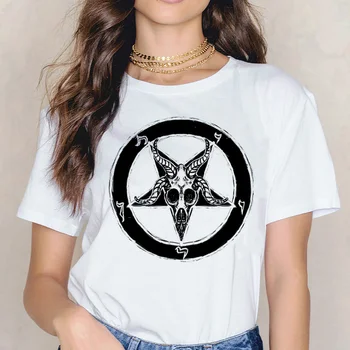 Šėtonas Marškinėliai Blogio Demonas moterų Grim Reaper Tee Mirties moterų juokinga Satanist Baphomet Marškinėlius Baisu T-shirt Viršuje Satanism drabužiai