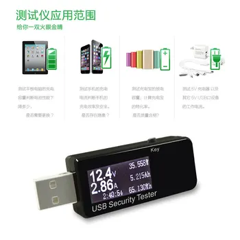 Žibintuvėlis yra USB srovės ir įtampos detektorius Mobiliojo maitinimo baterijos talpa testeris Bandymo lentelė Testo lentelė
