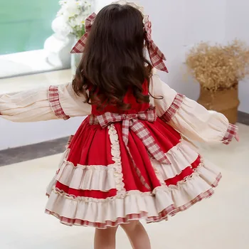 Žiemos Suknelės Krapinėjimas Vaikas, Kūdikis Mergaitėms ilgomis Rankovėmis Raudona Derliaus Lolita Princess Dress Drabužius Gimtadienio Konkurso Šalis Tutu Suknelė