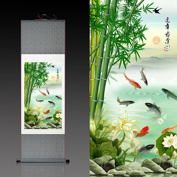 Žuvų Šilko pažymėkite tradicinio meno, Kinų tapybos picturePrinted