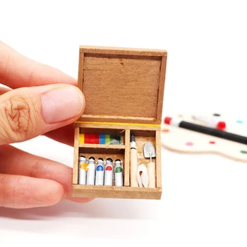 1:12 Miniatiūriniai Lėlių Menininkas Dažų Rašiklis Medienos Dėžė Žaislai, Lėlės Baldų Priedai
