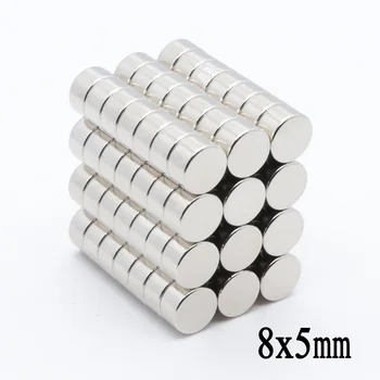 100vnt 8x5 mm, Super Stiprus Retųjų Žemių Neodimio Magnetų N35 8*5 mm, Apvalus Nuolatinis Amatų Šaldytuvas Magnetas
