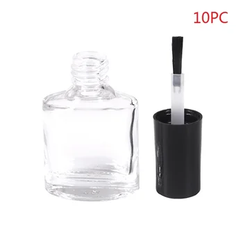 10vnt 10ml Tuščias nagų lakas Skaidrus butelis, skaidraus stiklo su teptuku daugkartiniai manikiūro įrankis