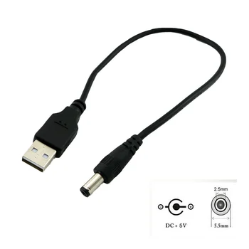 10vnt USB 2.0 Type A Male-5,5 mm x 2,5 mm Male Plug 5V DC Maitinimo Lizdas Krovimo Pratęsimo Adapteris Jungties Kabelis 25cm