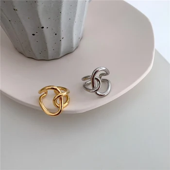 1PC Korėja Mados Geometrinis Susukti Grandinės Metalo, Sidabro Spalvos Atidaryti Žiedai Moterų Retro Cross Piršto Žiedas Papuošalai