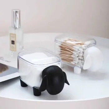 1Pcs Kūrybos Mini Plastiko Medvilnės Tamponu talpinimo Mielas Avių Dulkėms Kosmetikos Medvilnės talpinimo Namų Darbalaukio Organizatorius