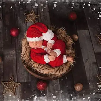 2 Vnt/Komplektas Kūdikiams, Vaikiška Kalėdų Kostiumas Kūdikių Hat+Romper Jumpsuit Megzti Nėrimo Komplektus Naujagimių Fotografijos Rekvizitai