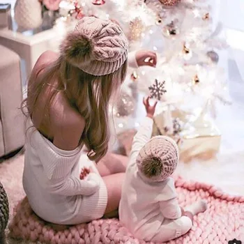 2 Vnt Motina Kūdikį Skrybėlę Tėvų-Vaikų Skrybėlę Šeimos Atitikimo Bžūp Žiemą Šilčiau Mezgimo Vilnos Kepuraitė Slidinėjimo Kepurė Žiemos Kalėdų Skrybėlę
