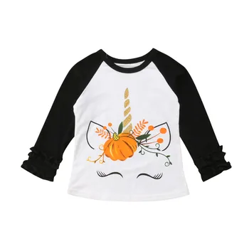 2018 Bamblys Helovinas Mielas Vienaragis Vaikas Baby Girl Long Sleeve T-shirt Viršūnes Helovinas Moliūgų T-Shirt laukinių mados tendencija puikus
