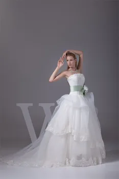 2018 m. Naujo Dizaino Teismas Traukinio Rankovių Balta Nuotakos Suknelė Žalias Lankas Varčios Užsakymą vestido de noiva motina nuotakos suknelės