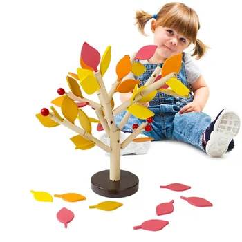 2018 m. Vaikams Žaislas Mokymosi Kūdikių Mediniai Susiuvimo Kūrybiškumą Lapų Medis Švietimo Žaislas 1 Set Medinių lapų medis Over3Year