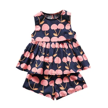 2018 m. Vasaros 2vnt Kūdikių Suknelės Nauji Kūdikių, Mergaičių Drabužiai Gėlių Modelio Baby Princess Dress PantsCotton Vaikams Drabužių