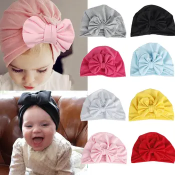 2018 Nauja Mielas Kūdikis Vaikai Unisex Bowknot Dot Skrybėlę Turbaną Medvilnės Beanie Skrybėlių Žiemą Šiltas Beanie Kepurė Medvilnė Kietas Vaikai Kepurės