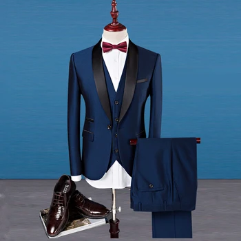 2018 naujus sezonus stiliaus vyrų mados kietas tinka mados verslo atsitiktinis Vieną mygtuką vestuvių kostiumai (Švarkas, Liemenė ir kelnės)