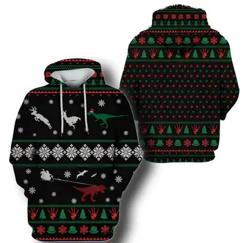 2019 Linksmų Kalėdų Vyrų Hoodies Dinozaurai Kalėdų Dieną Spausdinami 3d Palaidinukė Hoodie Cosplay kostiumų Unisex Streetwear