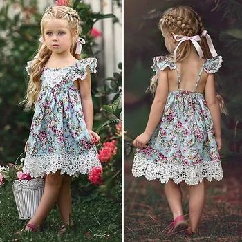 2019 m. Vasarą Nauja Mergina, Aprangos, Vaikams, Suknelės Mergaitėms Gėlių Nėrinių Rankovių Baby Princess Dress 2 3 4 5 6 7 Metų Vaikams Sundress