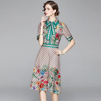 2020 m. Pavasario Tako, Plisuotos Maxi Suknelė Moterų ilgomis Rankovėmis Žavinga Rožinė Gėlių Printted Holiday Beach Ilga Suknelė