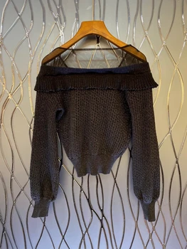 2020 m. rudens/žiemos naujas moterų ju siūlų perspektyvos mezgimas megzti iškirpte, dekoratyvinis ilgomis rankovėmis megztinis 1118