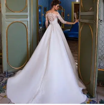 2020 m. Vestuvių Suknelė-line rankovių pusė rankovės su traukiniu pusė rankovės vestuvinės suknelės vestidos de novia spalva šampano abiti da