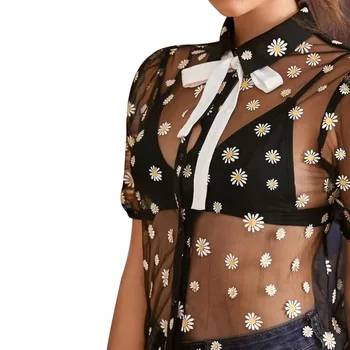 2020 Mados Moterų Šifono Marškinėliai Ponios Vasaros Atsitiktinis Vien Mygtuką Žemyn Marškiniai Daisy Modelis Atvartas Matyti Per Moteriška Palaidinė
