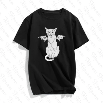 2020 Medvilnės marškinėliai Juokinga Gotikos Retro Velnias Katė Kūrinys Spausdinti trumpomis Rankovėmis Viršūnes & Tees Mados Atsitiktinis Marškinėliai Prekės ženklo Drabužių