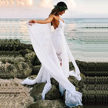 2020 Metų Vasaros Paplūdimio Boho Vestuvių Suknelės, Nėriniais, Šifono Seksualus Spagečiai Dirželiai Backless Bohemijos Vestuvinės Suknelės Vestido De Noiva