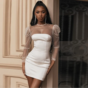 2020 Moterims Seksualus Vasaros Elegantiška Balta Suknelė Akies Karoliukai Tuščiaviduriai Iš Bodycon Tvarstis Suknelė vestidos Clubwear Hotest Vestuvių