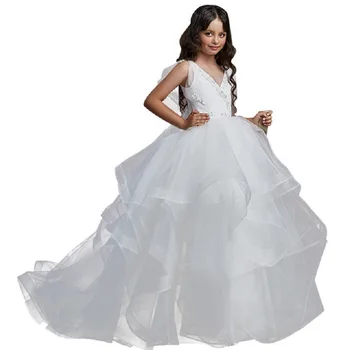 2020 Naujas Tiulio Nėrinių Vestuvės Gėlių Mergaitės Suknelė Be Rankovių Merginos Pirmą Pranešimą Suknelės Oficialią Konkurso Vakaro Suknelės, Šaliai