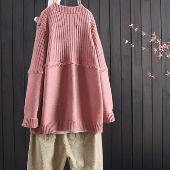 2021 m. rudenį naujų prarasti laukinių gryna spalva atsitiktinis menas ilgomis rankovėmis susegamas megzti megztinis moterų megztinis, striukė žiemos