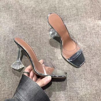 2021 vasaros nauja tendencija kristalų kulno atidaryti tne sandalai ir šlepetės mados PVC skaidri stiletto aikštėje pirštą moteriškos basutės