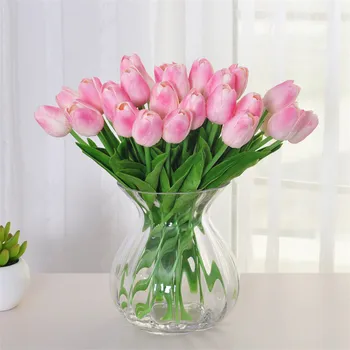 20pcs/daug Tulpių Dirbtinių Gėlių Nekilnojamojo Touch PU Nuotakos Puokštė Namų Vestuves Dekoratyvinės Gėlės ir Vainikai