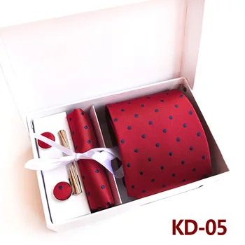 24 Dizaino Klasikiniai vyriški Red Dot Žakardiniai Audiniai iš Šilko Necktie Nosinė, rankogalių segtukai Verslo Vestuves su Dovanų Dėžutė
