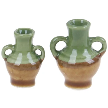 2vnt Mini Keramikos FlowerVase Modeliavimas Baldai, Gėlių Vaza Doll House Dekoro 1/12 Miniatiūriniai Lėlių Priedai