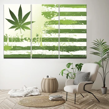 3 gabalas modulinės drobė meno HD spausdinti piktžolių su amerikos vėliava žalia tapybos sienos nuotraukas kambarį dekoro iliustracijos