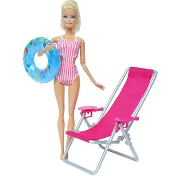 3 Vnt./Partija = 1x Raudona Juostele Bikini maudymosi kostiumėlį + 1x Atsitiktiniai Plaukimo Žiedas + 1x Vnt Paplūdimio Kėdės Paplūdimio Priedai Barbie Lėlės Žaislas