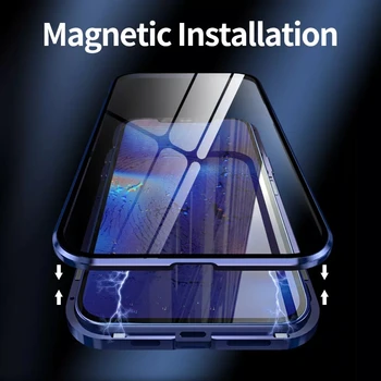360 Magnetinės Metalo dvipusis Stiklo Atveju iPhone 12 11 Pro Mini XS XR Max Apima, 
