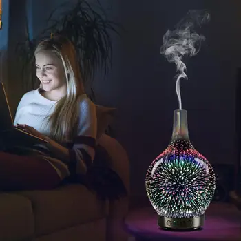 3D Fejerverkai Stiklo Oro Drėkintuvas su 7 LED Nakties Šviesos Aromato eterinis Aliejus Difuzoriaus Rūkas Maker Ultragarsinis Drėkintuvas Dovana