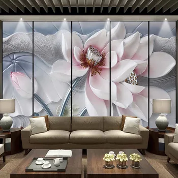 3D Tapetai Šiuolaikinės Paprastas Gražus Gėlės Freskomis 3D Reljefo Skulptūros Lotus Sienos Popieriaus Gyvenimo Kambario, Miegamasis Namų Dekoro Freskomis