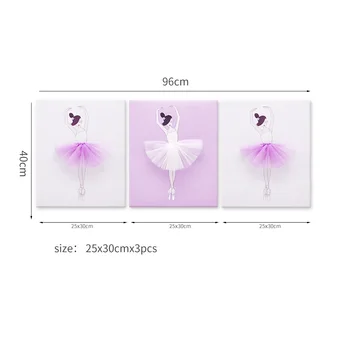 3PCS/SET Purple Baleto Drobės Tapybos Sienos Meno Nuotrauką Šokių Kambario, Miegamojo, Plakatų ir grafikos Šiuolaikinio Namų Dizaino Rėmus