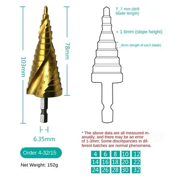 4-32mm Padengtas Titano Pagoda Formos Žingsnis Grąžtas HSS Trikampis Karka Skylių Gręžimo Kūgio Gręžimo karūnos Gręžimo Pakopa