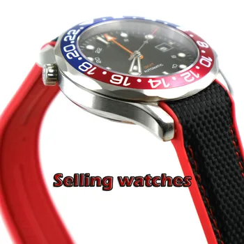 41mm no logo black dial GMT safyro stiklas, data, Mechaninė automatinė mens watch