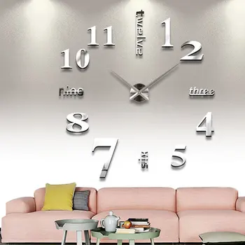47 colių 3D Analoginis Sieninis Laikrodis Šiuolaikinių Namų Puošybai Veidrodis Lipdukai Kambarį 