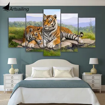 5 gabalo drobės meno tigras meno gyvūnų plakatas sienos nuotraukas gyvenimo kambario sienos meno tapybos drobės nemokamas pristatymas iki-1488A