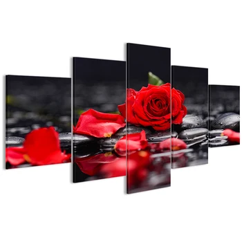 5 vnt/set Drobė Spausdinti Gėlė Raudona Rožė, Juoda Sienos Meno Nuotrauką su Šiuolaikinių Sienų Tapyba Modulinės Nuotrauką